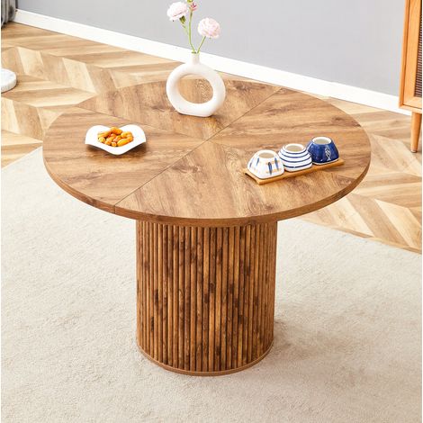 MEUBLIV Runder Esstisch 100 cm Holz – 4-teilige Platte, mit integriertem Stauraum (1/5)