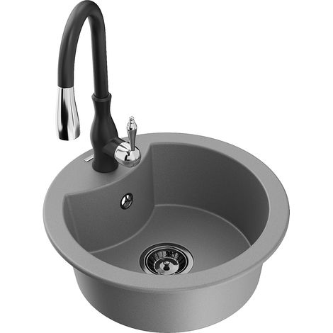 Mexen Diego 1-Becken-Granit-Spüle mit Mischbatterie Savita, Grau - 6512-71-672601-70-B