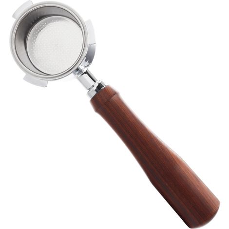 Portafiltro sin fondo de 51 mm con cesta de acero inoxidable de tres asas y mango de madera maciza. Pieza de repuesto compatible con la máquina Delonghi EC685/EC680.