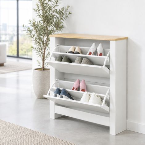 Mueble zapatero de 2 abatibles para 12 pares, 72 x 26 x 80 cm, blanco OKMYHOME (1/5)