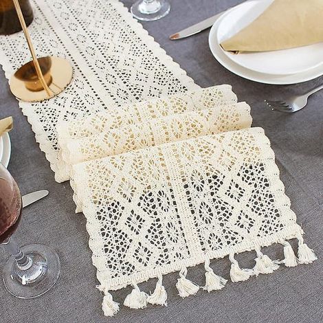 Chemin de table en dentelle pour table à manger, nappe vintage, nappe/couvre-lit, chemin de table en dentelle York 24 x 260 cm