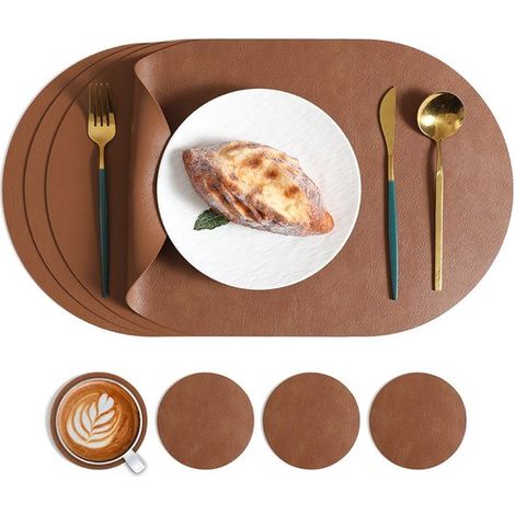 Sets de table ovales résistants à la chaleur le set comprend quatre sets de table lavables (45 x 30 cm) et quatre dessous de verre ronds (10 cm) pour la cuisine et la salle à manger (1/5)
