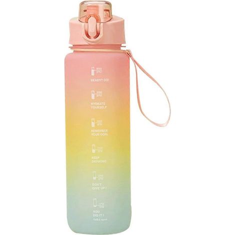 Gourde grande capacité 1000 ml, motif dégradé, idéale pour le cyclisme et les activités de plein air. Couleur : arc-en-ciel givré. Gourde de sport rose. (1/5)