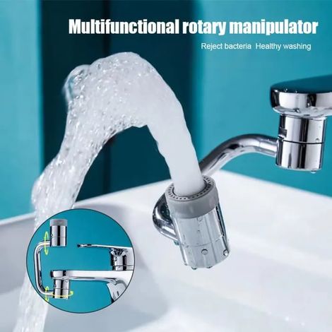 Rallonge d'anti-éclaboussures de robinet, pivotant à 1080 °, 2 modes de sortie d'eau, pour salle de bain de cuisine (1/4)