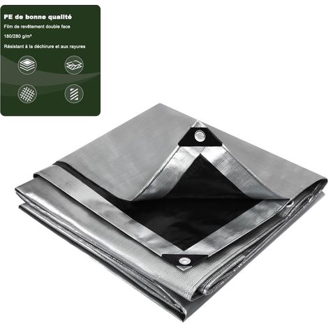 4x8m 280g/m² Polyethylene Protective Tarp, Ultra Heavy Duty and Durable Waterproof Tarp, Coated on Both Sides with Aluminum Eyelets, Waterproof Garden Cover, Gray-Black