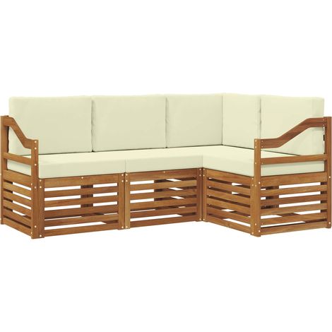 Set divani 4 pz  Salotto da Giardino Naturale e Crema Legno di Acacia Massello (1/5)