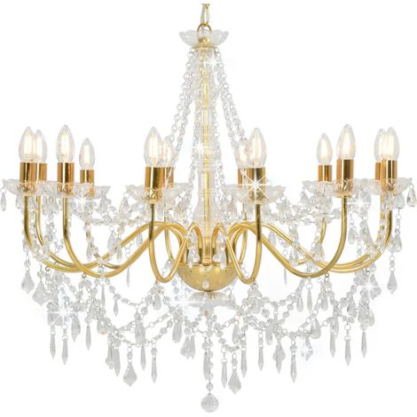 Lustre avec perles design antique 80 x 75 cm effet lumineux élégant en métal doré