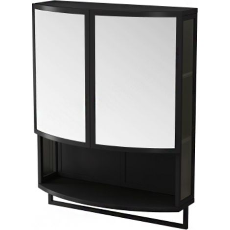 Armoire moderne de 60 cm avec portes doubles en verre arqué, miroir incassable (non en verre), double espace de rangement, étagère ouverte et porte-serviettes, idéale pour l'entrée, le salon, la salle