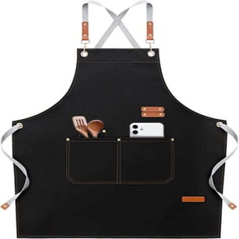 Tablier de cuisine professionnel unisexe – Imperméable, avec 4 poches et bretelles réglables, idéal pour la restauration, la cuisine, la peinture, le jardinage et le barbecue.