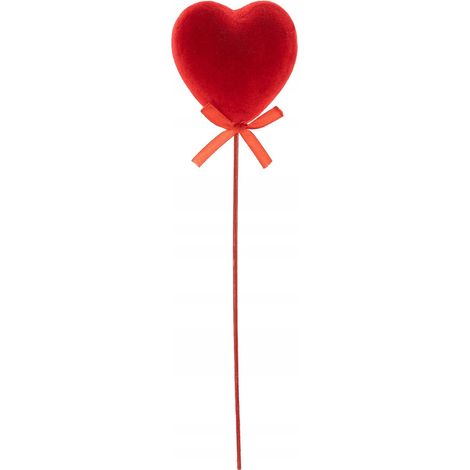 Decorazione per San Valentino a forma di cuore in velluto rosso su bastoncino, modello Piku, 27 cm.