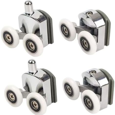 Roulettes de douche avec double porte coulissante, 4 pièces (2 supérieures + 2 inférieures) (23 mm - 2 en haut + 2 en bas) (1/4)