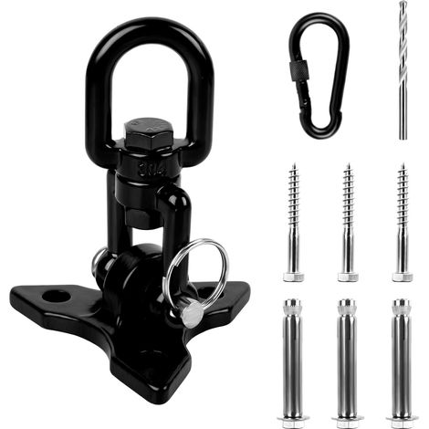 Deckenhaken mit SUS304-Edelstahl, 450 kg Tragkraft, 360°-Drehung, Deckensets aus Holzbeton für Hängematten-Hängehaken-Set mit Karabiner und Schrauben