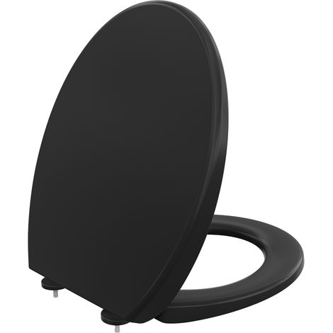 CECIPA MAX Schwarzer O-förmiger Toilettensitz, Toilettensitz mit Einzelknopf, doppelschichtig und dick, Toilettensitz aus Harnstoff-Formaldehydharz