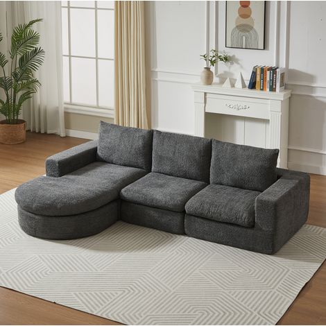 Modulares 3-Sitzer-Ecksofa mit reversibler Chaiselongue in grauem Chenille OKMYHOME (1/5)