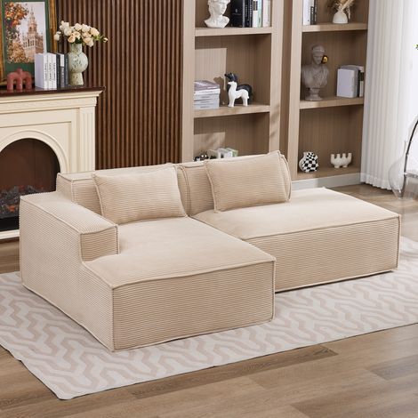 Canapé de compression sans cadre, Canapé textile économique 235 cm - 2 places, 2 coussins + housse à plumes, polyester, design simple - Kaki (1/5)