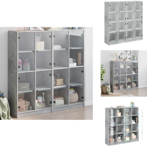 The Living Store Bibliothèque avec portes gris béton 136x37x142 cm - Rangement livres (1/5)