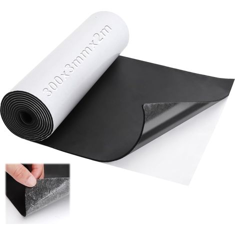 Mousse Autocollante, 300mm x 2m x 3mm Mousse Adhesive Noir Plaque de Mousse Néoprène Avec Support Adhésif Isolation Thermique et Phonique pour Portes Fenêtres Véhicules Protecteurs de Sol Comblement (1/5)