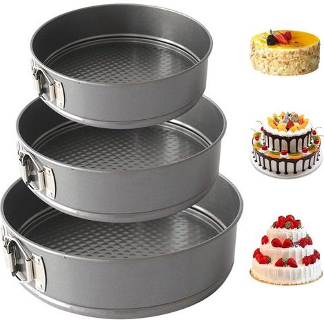 3 teiliges rundes Edelstahl Backform Set Backformen Springform Kuchenform Springform Backformen Zum Backen von Kuchen, Torten und Quiches Kuchenf (1/5)