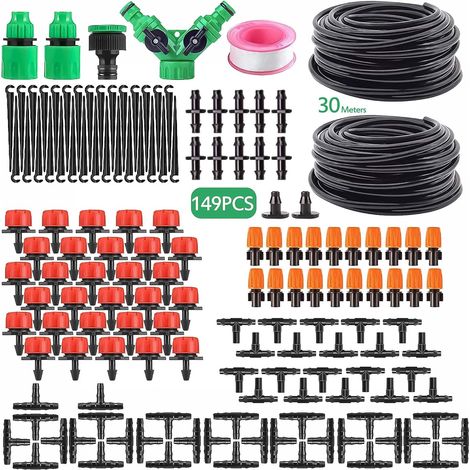 Kit di irrigazione a goccia automatico da 149 pezzi da 30 m/100 piedi, sistema di autoirrigazione per serra da giardino (1/5)
