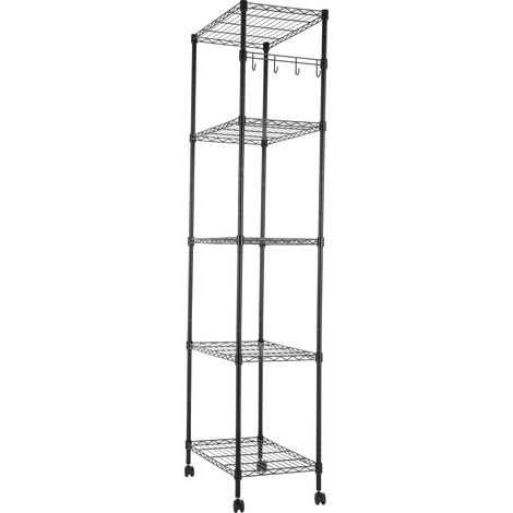 Étagère Métallique de rangement 59x35x183cm - 5 niveaux - avec roulettes - pour cuisine, salon, salle de bain et bureau - Noir (1/5)