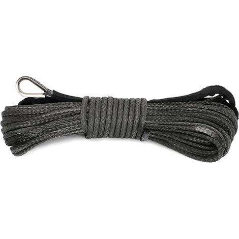 Cable de cable sintético para cabrestante de 1/4" x 50' y 7700 libras con funda - Negro