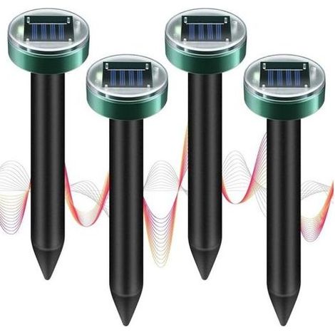 Lot de 4 répulsifs solaires anti-taupes, piquets soniques pour pelouse, jardin, ferme, extérieur,répulsif ultrasonique pour serpents