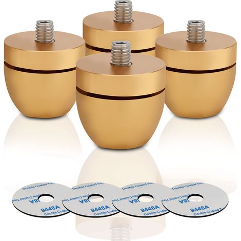Lot de 4 pieds d'isolation pour haut-parleur HiFi en aluminium - 33 mm x 30 mm - Pieds d'isolation pour audio, haut-parleur, caisson de basses, home cinéma - Doré (1/5)