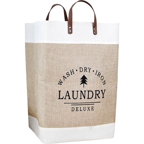 Ahlsen Cesta de lavandería plegable, cestas de lavandería para dormitorio, organizador de almacenamiento, cestas decorativas para la colada, mango impermeable, baño, hogar, 35 x 56 cm, una pieza (1/5)