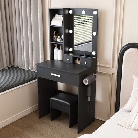 Schminktisch mit LED-Spiegel, Schubladen und Hocker OKMYHOME (1/5)