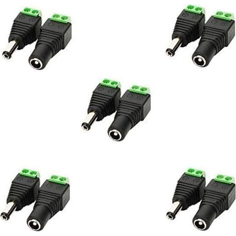 5,5mm x 2,1mm DC Femelle DC Mâle Adaptateur 12V DC Jack Connecteur Prise DC Fiche DC Tonneau pour Caméra CCTV LED Strip Bande LED ou d'autres Dispositifs de DC 5V-24V (5 Femelle + 5 mâle) (1/4)