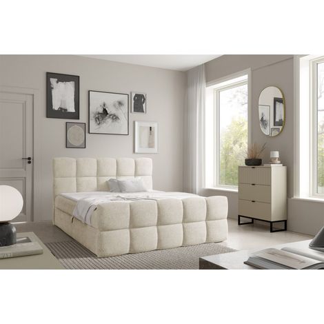 Boxspringbett Schlafzimmerbett SATINE 200x220cm Stoff Coral Creme (1/5)