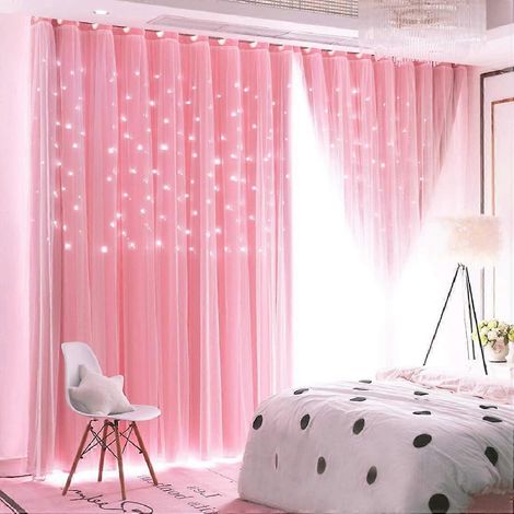 2-teiliger Sternen-Verdunkelungsvorhang für Schlafzimmer, Mädchenzimmer, Kinderzimmer, Babyzimmer, Fenstervorhang, doppellagig, Sternenausschnitt, ästhetische Wohnzimmerdekoration, Wanddekoration für  (1/5)