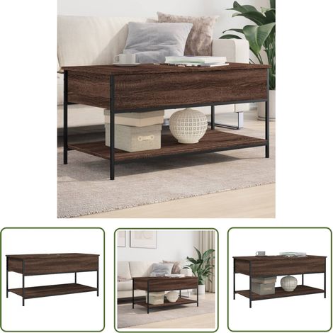 The Living Store Table basse chêne marron 100x50x50cm bois d'ingénierie et métal - Table Basse - Meuble Salon - Table D'appoint - Table Design - Table Ronde (1/5)