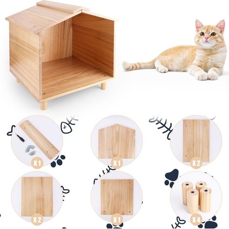 Niche en bois pour chat et petit chien, abri de jardin extérieur étanche pour animaux domestiques, maison confortable avec espace pour bols