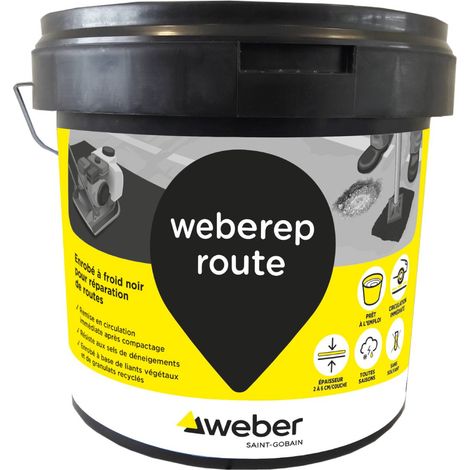 Weber Saint-Gobain Enrobé à froid noir, béton bitumineux pour réparation et remplissage ponctuel, 25kg, prêt à l'emploi, circulation immédiate, WEBEREP ROUTE