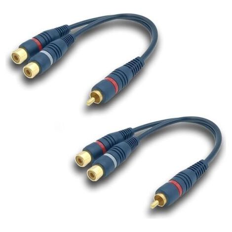 Câble RCA Répartiteur Audio Adaptateur Câble Y Cinch, 15CM Câble RCA vers JACK 1 Mâle à 2 Femelle RCA Câble pour Caisson Basses, Phono, AV, Audio, Subwoofer Voiture(RCA Y Câble, 2Pack, Bleu) (1/5)