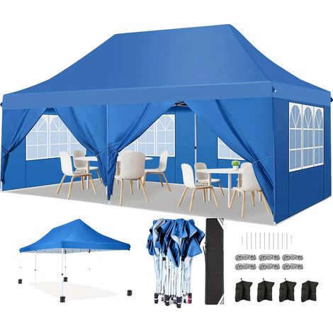 Abri de jardin pliant, étanche, murs amovibles, Bleu, 3x6M (1/2)