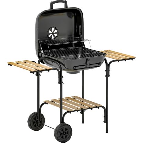 GagaBarbecue charbon de bois chariot de cuisson avec surface de cuisson 1840 cm² avec couvercle, étagères et roues, noir (1/5)