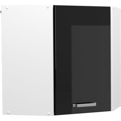Hängeschrank R-Line, Schwarz Hochglanz, 57 cm Eckhängeschrank mit Tür, Vicco