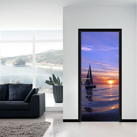 3D Door Stickers, PVC Trompe-l'œil Wall Decor, Set of 2 (45x200 cm), Style B (1/3)