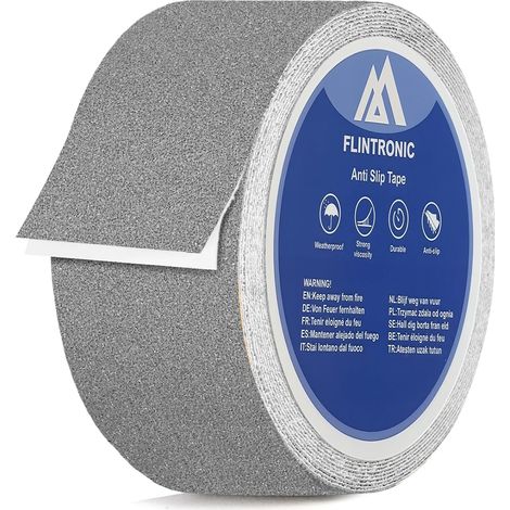Ruban Antidérapant, 1 Rouleau 5cm5m Bande Antidérapante Adhésive, Forte Adhésif, Ruban Autocollant Anti-dérapante pour Escaliers, Marches, Sols, Intérieur et Extérieur, Gris (1/5)