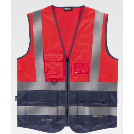 Chaleco rojo de alta visibilidad combinado EN ISO20471 C3667 WORKTEAM M Rojo A.V.+Marino (1/2)