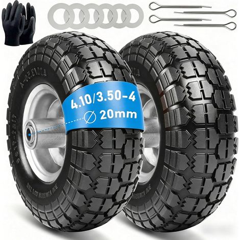 Roues pour diable : pneus en caoutchouc plein 4.10 3.50-4, roues de rechange pour chariot de transport 260 x 85 mm, (essieu de roue de 20 mm) (1/5)
