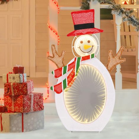 COSTWAY Décoration de Noël Extérieur Intérieur, Bonhomme de Neige Lumineux 2D, 75 Lumières LED, 2 Lumières Miroir, 4 Piquets de Sol, Chapeau, Echarpe, Décorations Fêtes pour Jardin, Salon (1/5)