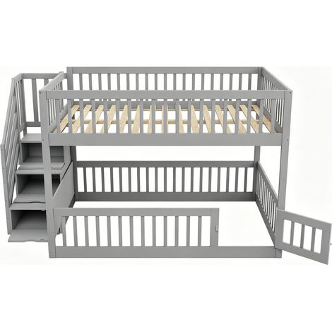 Letto a castello per bambini 140 x 200 cm grigio con scala contenitore e cassetti (1/5)