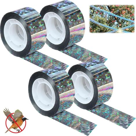 Lot de 4 rouleaux de ruban adhésif anti-oiseaux double face pour éloigner les oiseaux, pigeons, mouettes, corbeaux, pics, étourneaux, hirondelles, 2,4 cm x 80 m (1/5)
