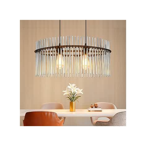 ZMH Luminaire Suspension Noire Suspension 2 Éclairages Classique Pour Table à Manger E27 Abat-Jour Verre Ø 60 cm Luminaire Suspension Pour Table Pour Café Bar Cuisine Salle Sans Lampe