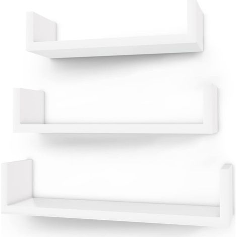 Songmics – Set d'étagères murales blanches – 3 étagères en MDF E1 – Fixation murale discrète – Pour livres et objets décoratifs (1/5)
