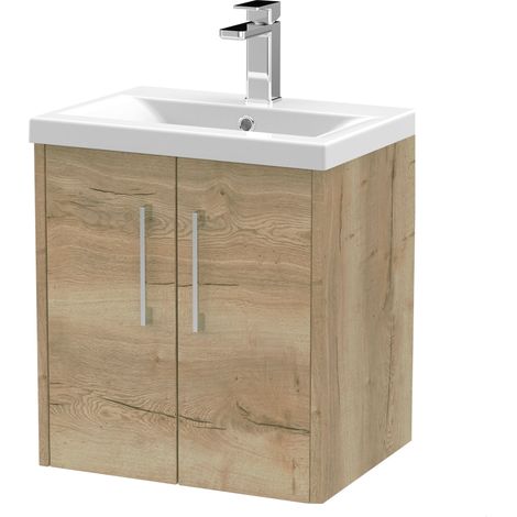 Winshill Contemporary 2 Door Wall Hung Vanity Unit with Mid-Edge Basin, Light Oak, 500mm