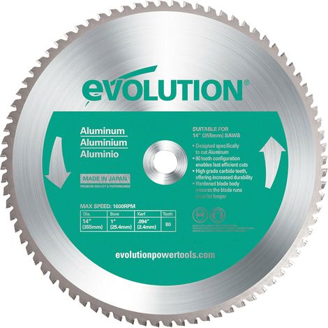 Lame spéciale pour la découpe de l'aluminium TCT 355mm Evolution 80 dents alésage 25,4mm pour Scie à tronçonner